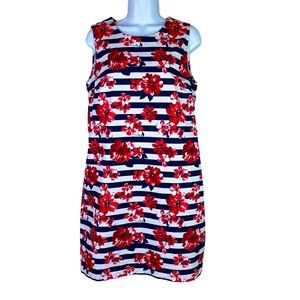 Anthropologie Tabitha Webb Striped Floral Shift Dress Navy White Red Size 6